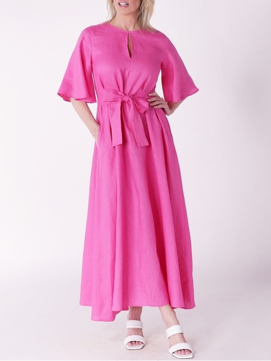 Bailey Dresses & Skirts - Bailey 100% linen flutter sleeve maxi dress with self belt XS pockets tie waist